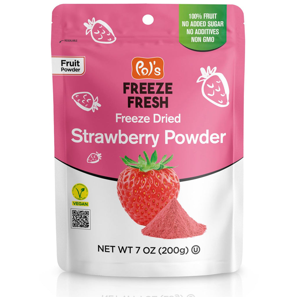 Pol’s Freeze Fresh - 7 oz Freeze-Dried Strawberry Powder Non-GMO, Kosher, No Added Sugar, Gluten-Free, Vegan, No Additives and Preservatives for Baking,Flavoring