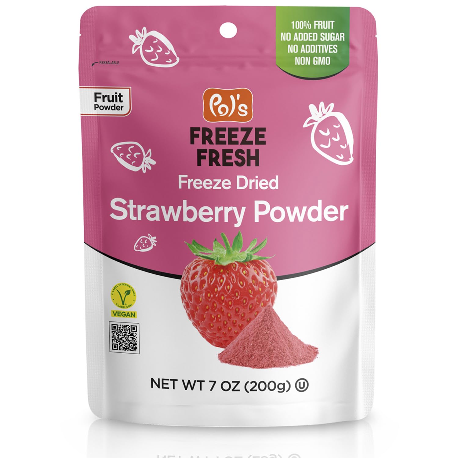 Pol’s Freeze Fresh - 7 oz Freeze-Dried Strawberry Powder Non-GMO, Kosher, No Added Sugar, Gluten-Free, Vegan, No Additives and Preservatives for Baking,Flavoring