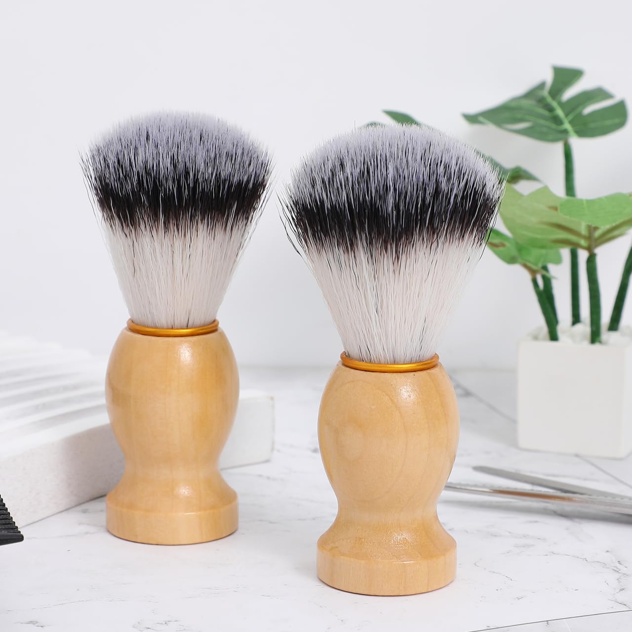 ABOOFAN 2 Pack Men S Shaving Brushes with Soft Synthetic Bristles and Bamboo Handles Wet Shave Tool for Beard Cleaning and Lathering Ideal for Salon Use and Gift Giving
