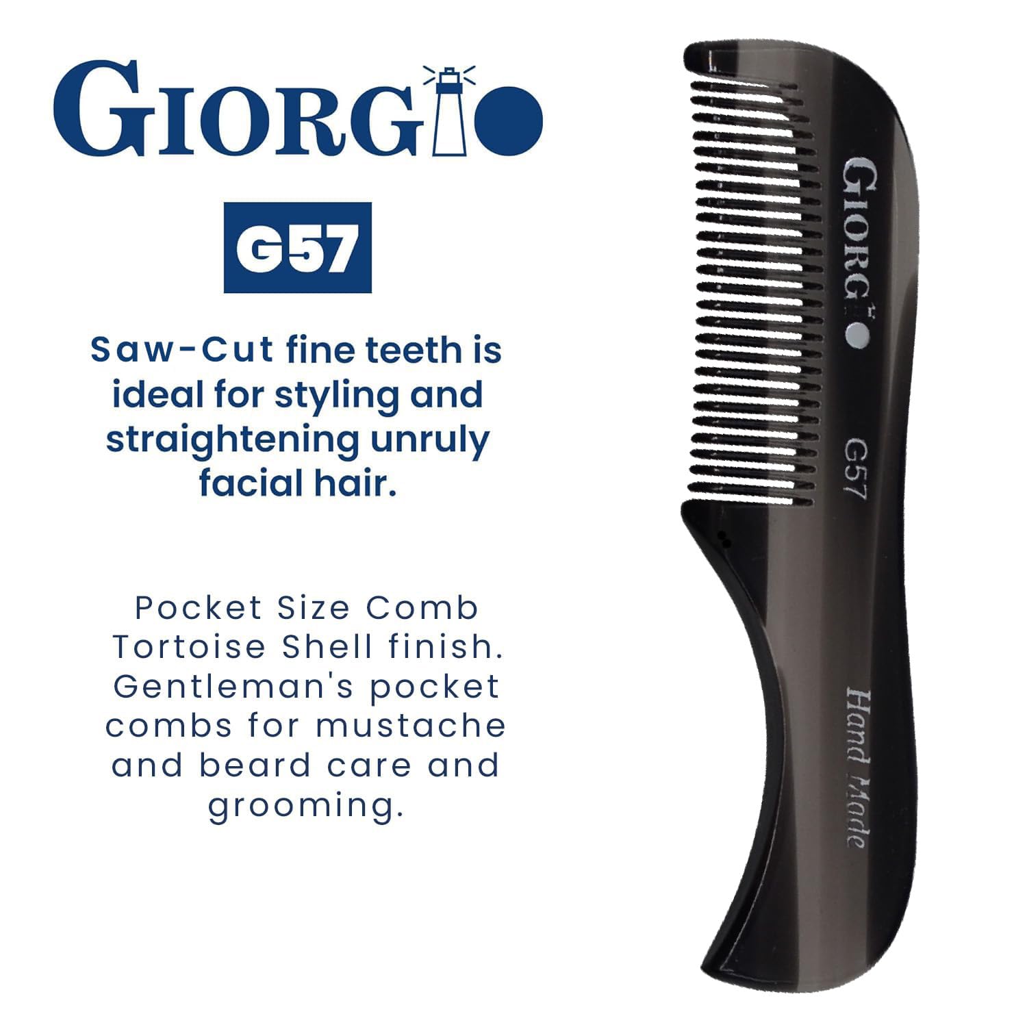 Giorgio G57 Extra Small Men's Fine Tooth Beard and Mustache Comb for Facial Hair Grooming and Styling. Mini Wallet Pocket Comb Beard Comb for Men, Handmade, Saw-Cut and Hand Polished,Graphite