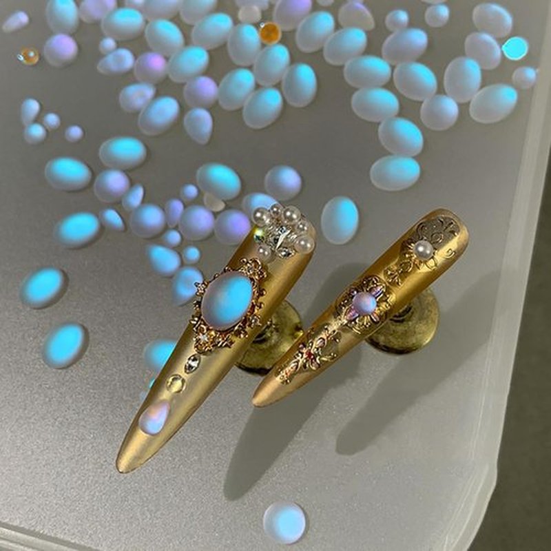 50Pcs Mix Shape Size Translucent Blue Tears Nail Rhinestones for Crafting Nail Charms and Gems 50Pcs Gold Frame Charms for Nails Design Circular Droplet Nail Crystals Nail Diamonds Nail Accessories