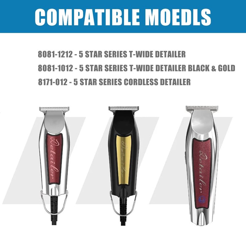 Wahl 5 Star Detailer Li Trimmer Blades - Adjustable Stainless Steel Zero-Gap T Wide Replacement | Silver