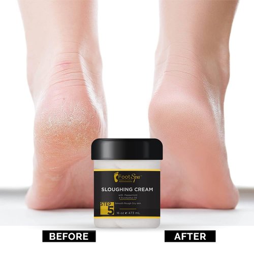 FOOT SPA - Foot Cream, Sloughing Lotion, Peppermint and Eucalyptus Oil, 16 Oz - for Dry Cracked Feet, Scrub Gently, Exfoliating, Smooths and Eliminates Buildup of Dead Skin
