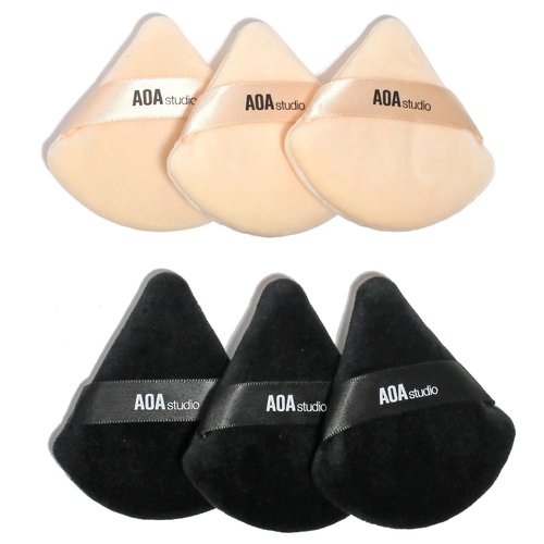 AOA Studio Velvet Puffs - Makeup Blender Sponge Set of 6 for Loose Powder | Black & Peach Colors