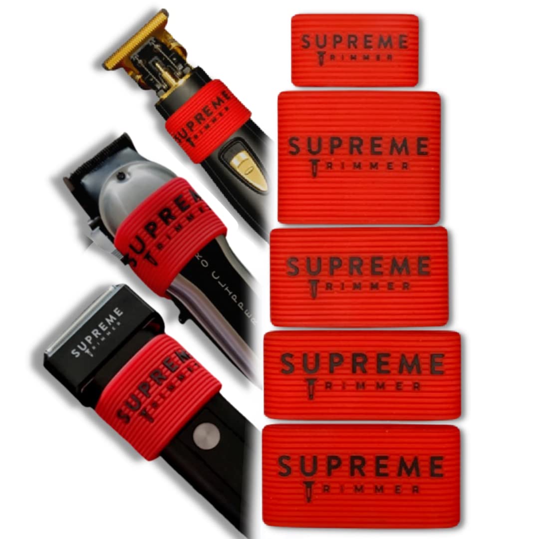 Clipper Grip SGR50 Professional Barber Grippers by Supreme Trimmer | 5 Piece Non-Slip Clipper Grips, Barber Sleeve for Clipper, Trimmer & Shaver | Red