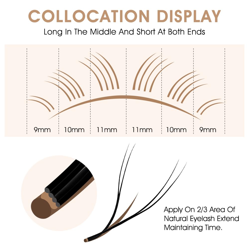 NATUHANA YY Lash Extensions 0.07 L/M Curl 8-14mm Mix Premade Fan 4D Y Brown