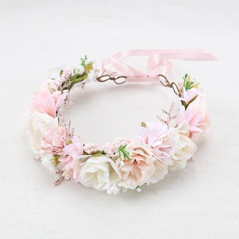PoshMyra Flower Crown for Girls Birthday Party Children Floral Headpiece Kids Headband Wedding Holo Hair Accessories Photo Prop Soft Pink Headband