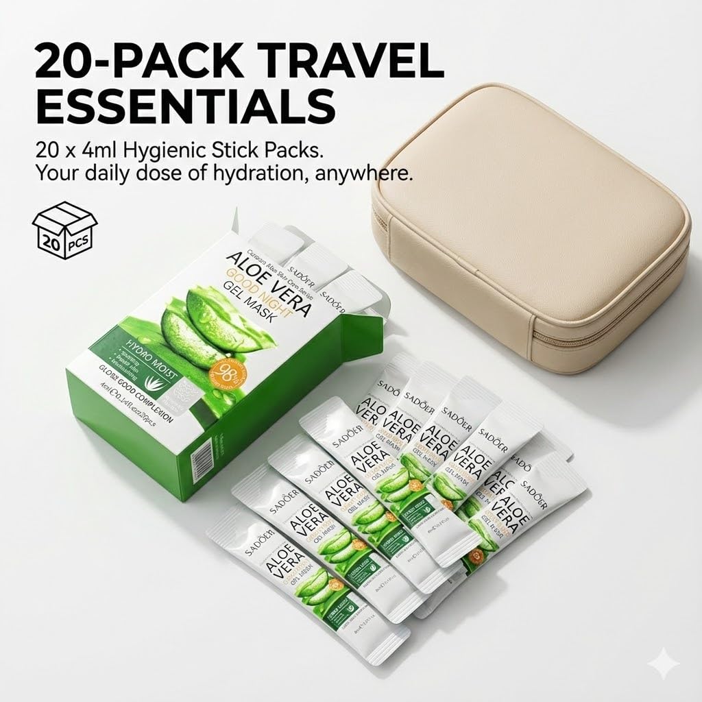 Aloe Vera Travel & After-Sun Recovery Gel Sachets - 20-Pack,face gel mask