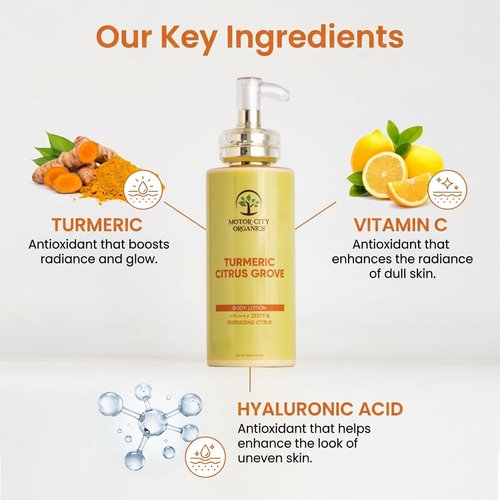 Motor City Organics Turmeric Lemon Body Lotion for Hydrating Skin - Lightweight Daily Moisturizer with Clean Ingredients, Fast Absorbing Body Cream | 10.2 oz