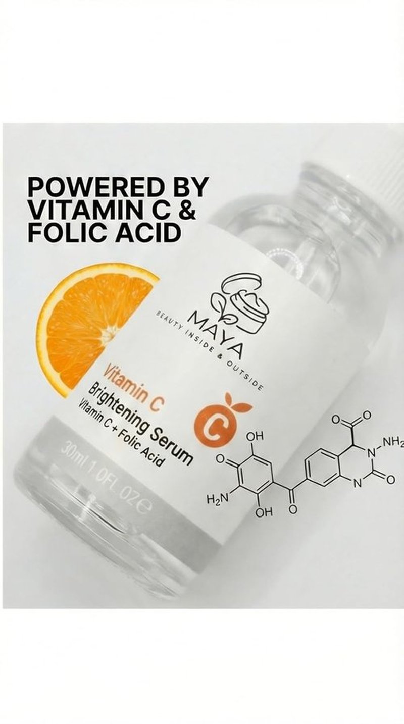 MAYA Vitamin C Brightening Serum - Hydrating & Glowing Face Serum with Folic Acid | 30ml