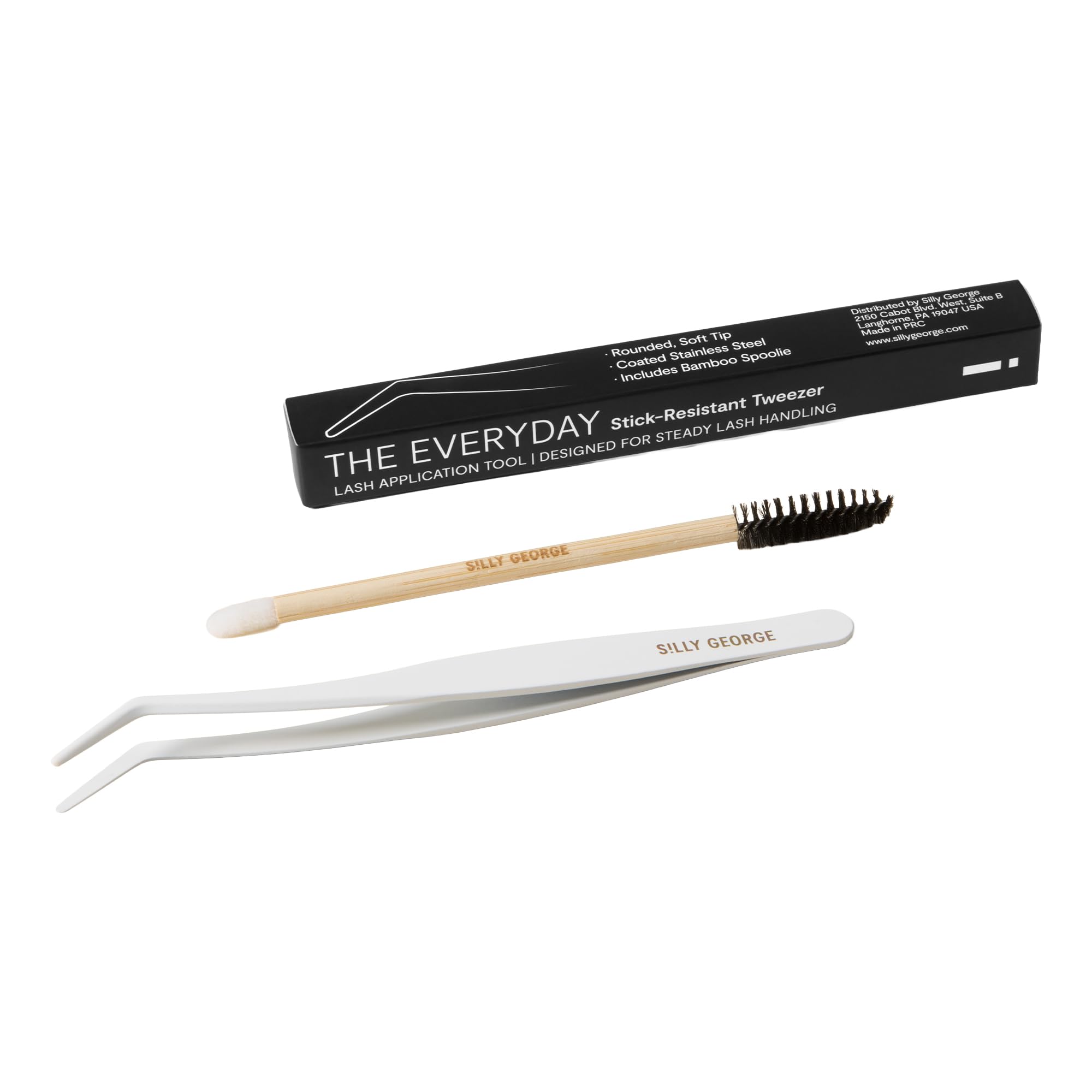 Silly George The Everyday Lash Tweezer – Stick-Resistant Applicators for All Silly George Lashes & Other Faux Lash Brands, Rounded Tip Tool for Easy Pickup & Placement, Includes Spoolie