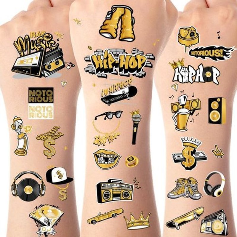 Serencatcher 144pcs Hip Hop Temporary Tattoos, 90s Hip Hop Party Favors with Notorious Tattoos Stickers for 80s 90s Themed Notorious Big Rap Birthday Party Decorations Gifts