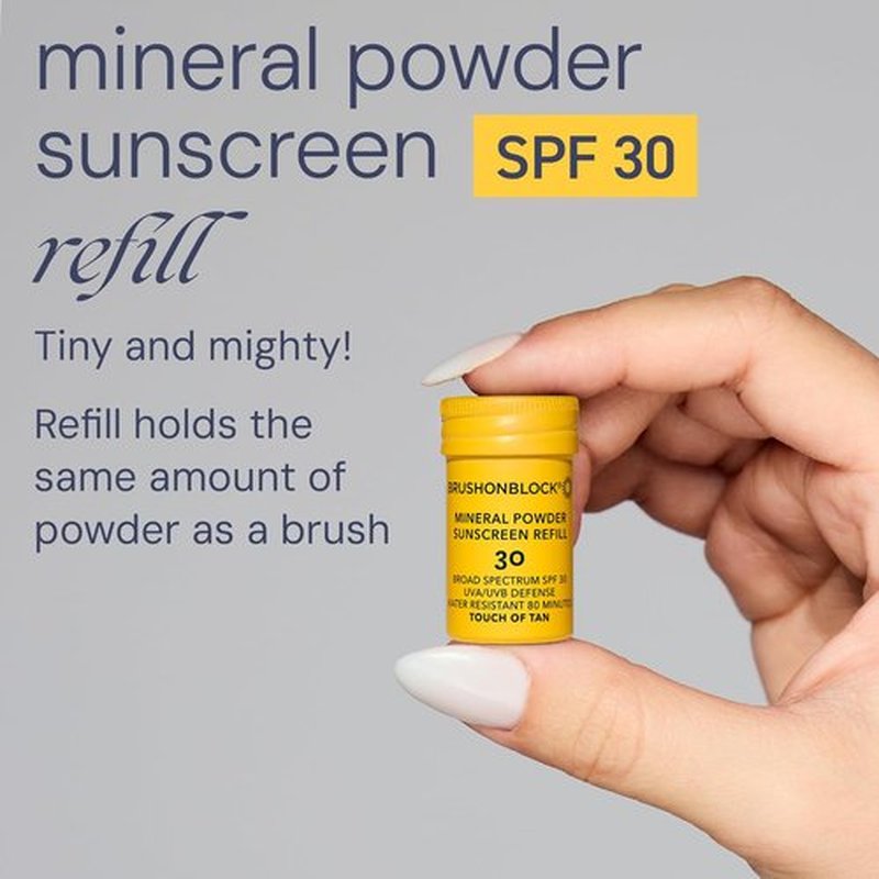 Brush On Block SPF 30 Mineral Powder Sunscreen Refill - New Formula with Niacinamide & Vitamin C | Water Resistant, Reef Friendly (Touch of Tan)