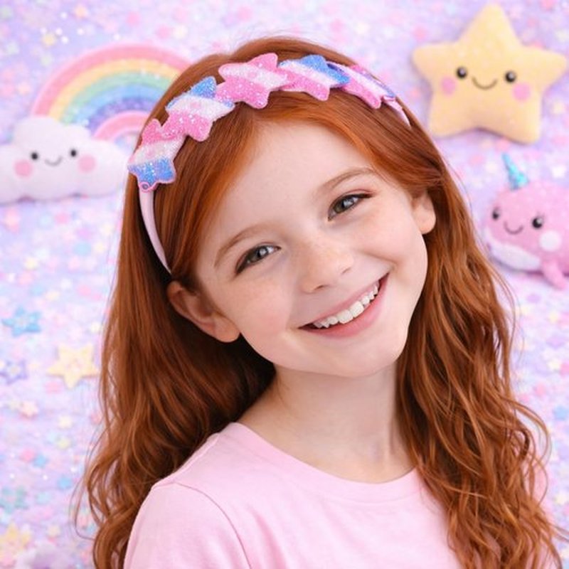 Shimmer Anna Shine Girls Glitter Headbands, Sparkle Hair Accessories, 6 pack Fun Kids Fashion Head Band Pack, Cute Sparkle Headband Accessory Set - Sparkle Heart Star and Bow, Kids (Stocking Stuffers)
