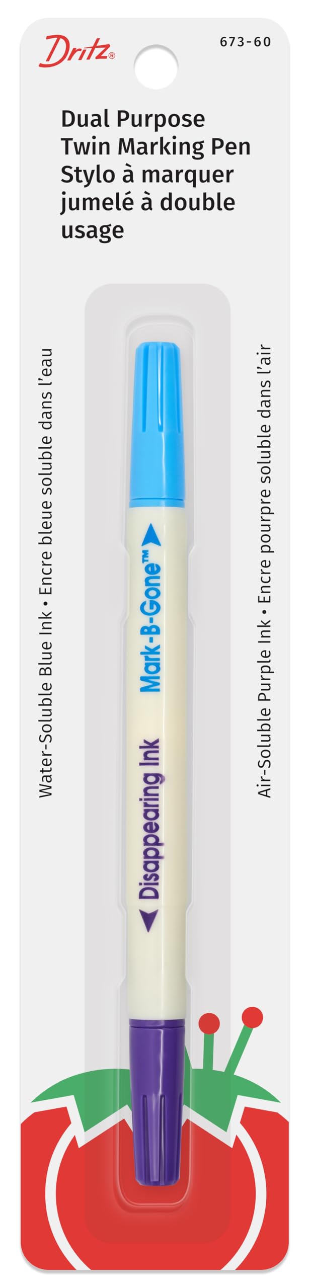Dritz Dual Purpose Disappearing Ink & Mark-B-Gone, Marking Pen, Blue and Purple, 8.75 x 2.88 x 0.5