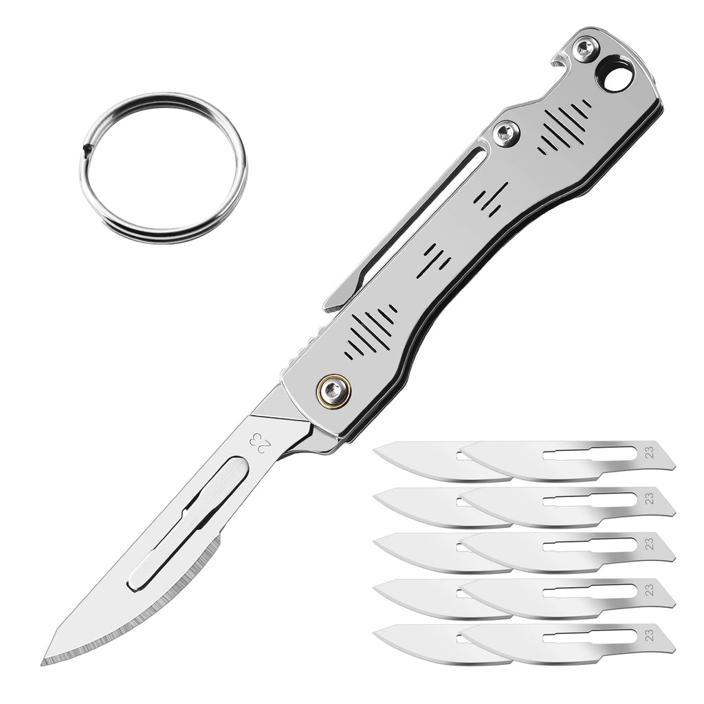 ITOKEY Folding Scalpel Knife, Scalpel Pocket Knife, Scalpels Surgical with 10pcs #23 Replaceable Razor Blades, Bottle Opener - Bread Lame Dough Scoring Tool, EDC Utility Knives, Small Keychain Knives for Men Outdoor Skinning