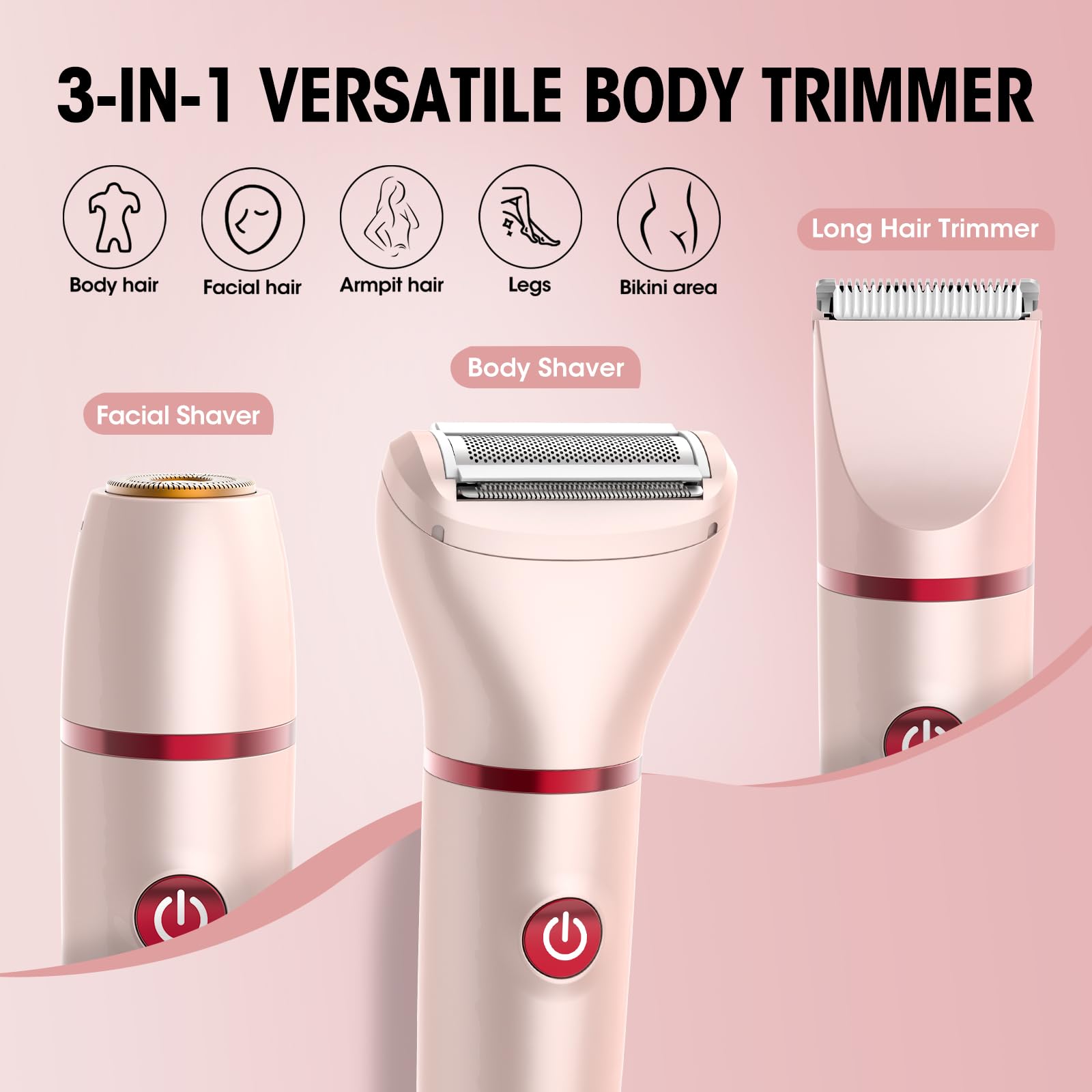 Zesuti Bikini Trimmer for Women- 3 in 1 Painless Electric Razors for Women,Waterproof Pubic Hair Trimmer and Facial Hair Remover,LCD Display Body Shaver for Trip,Rechargeable Women's Grooming Kit