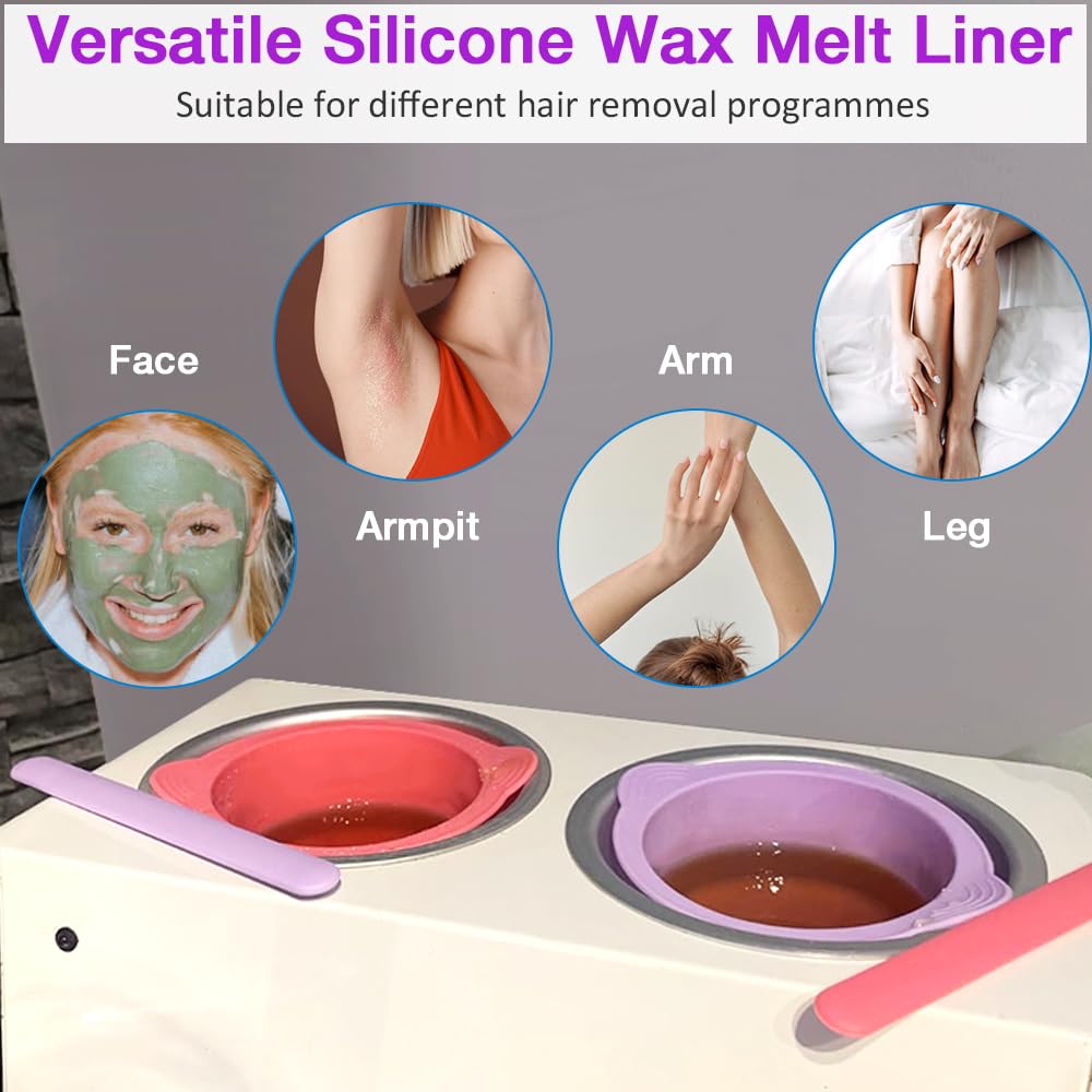 3PCS Silicone Wax Warmer Liner, Reusable Silicone Wax Pot Liner with 3 Pcs Silicone Wax Sticks, Melt Warmer Wax Pot Replacement, Wax Melt Liners