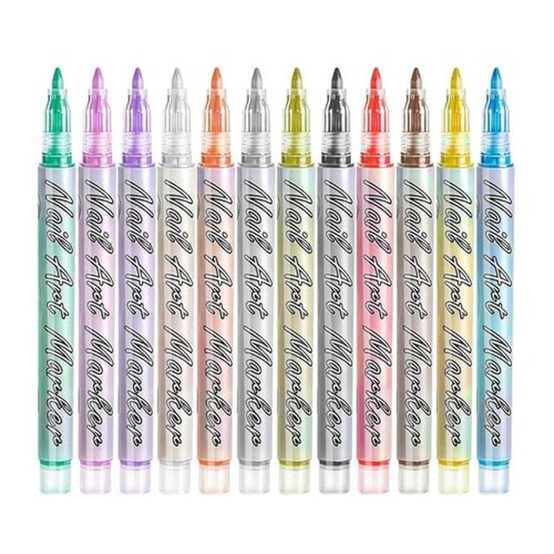 12 Colors Nail Art Pens Set - 0.7MM 3D Nail Polish Pens Acrylic Paint Pens Acrylic Nail Markers for Nail Art Drawing Painting Nail Point Dotting Tool Liner Pen Manicure Tools Design Kit for Home Salon