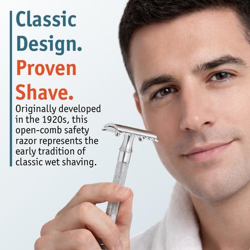 MERKUR 15C Double Edge Safety Razor - Bright Chrome Open Comb Design, Plastic-Free, Made in Germany
