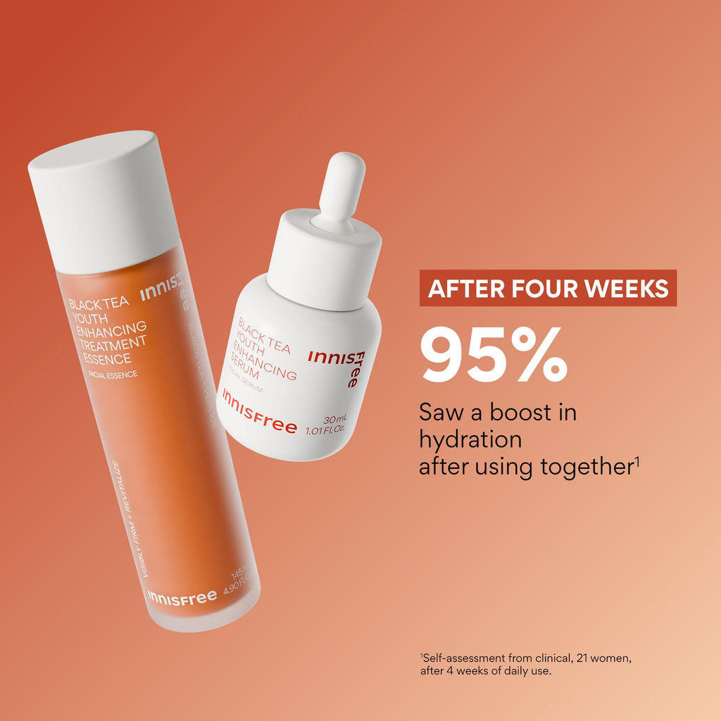 innisfree Black Tea Youth Essence | Korean Anti-Aging Treatment with Niacinamide and Hyaluronic Acid for Radiance, Firm Skin, Hydration and Barrier Support
