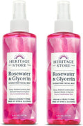 HERITAGE STORE Rosewater & Glycerin 2-pack - Hydrating Facial Mist - Dry Combination Skin Care - Rose Water Spray with Vegetable Glycerine - Made Without Dyes or Alcohol, Hypoallergenic, Vegan, 8oz ea