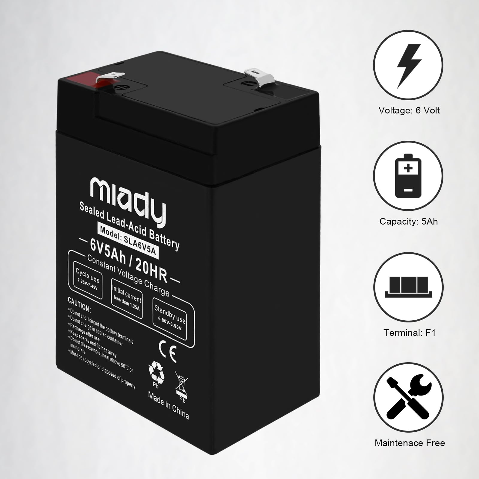 Miady 6V 5Ah Rechargeable Sealed Lead Acid Battery (6 Pack)