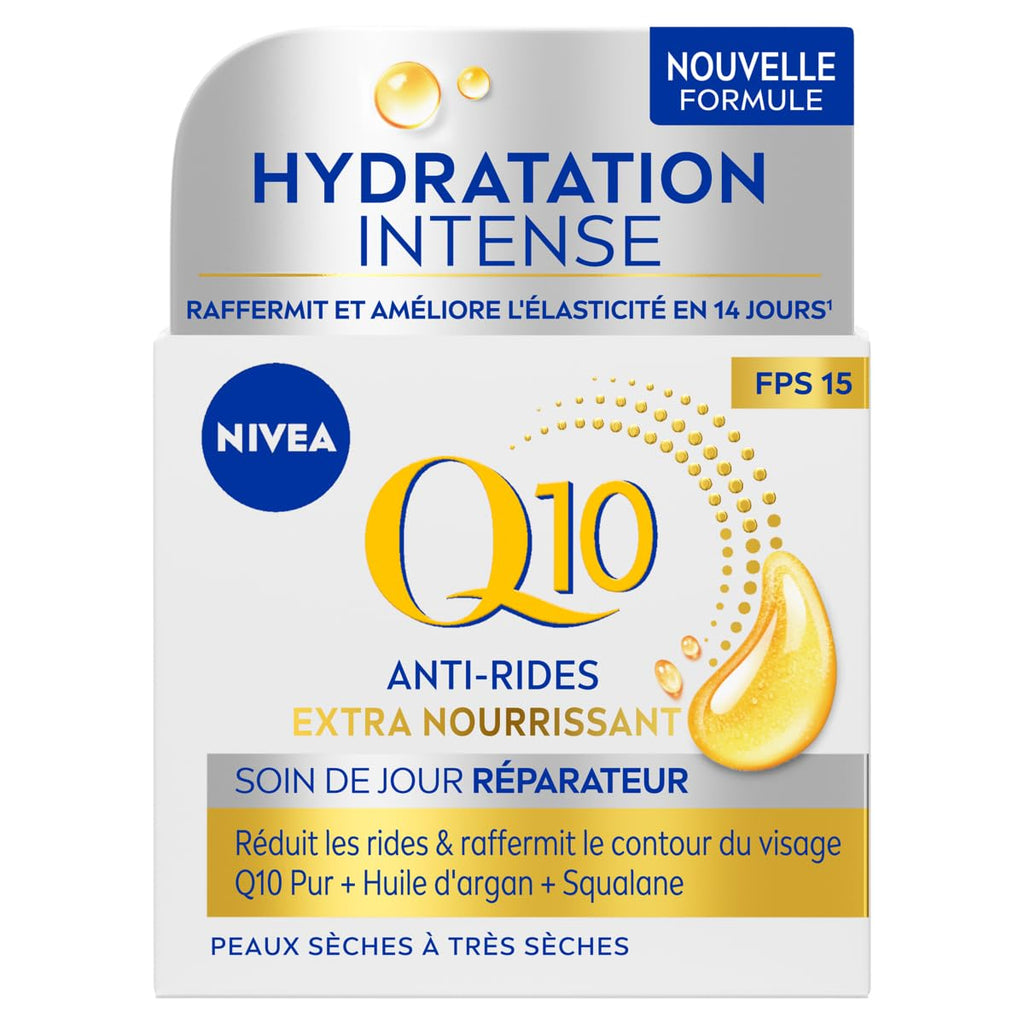 NIVEA Q10 Anti-Wrinkle Nourishing Daily Face Cream for Mature and Dry Skin, Enriched with Coenzyme Q10 and Natural Oils to Support Firmness, Smoothness, and Long-Lasting Hydration, 50 ml