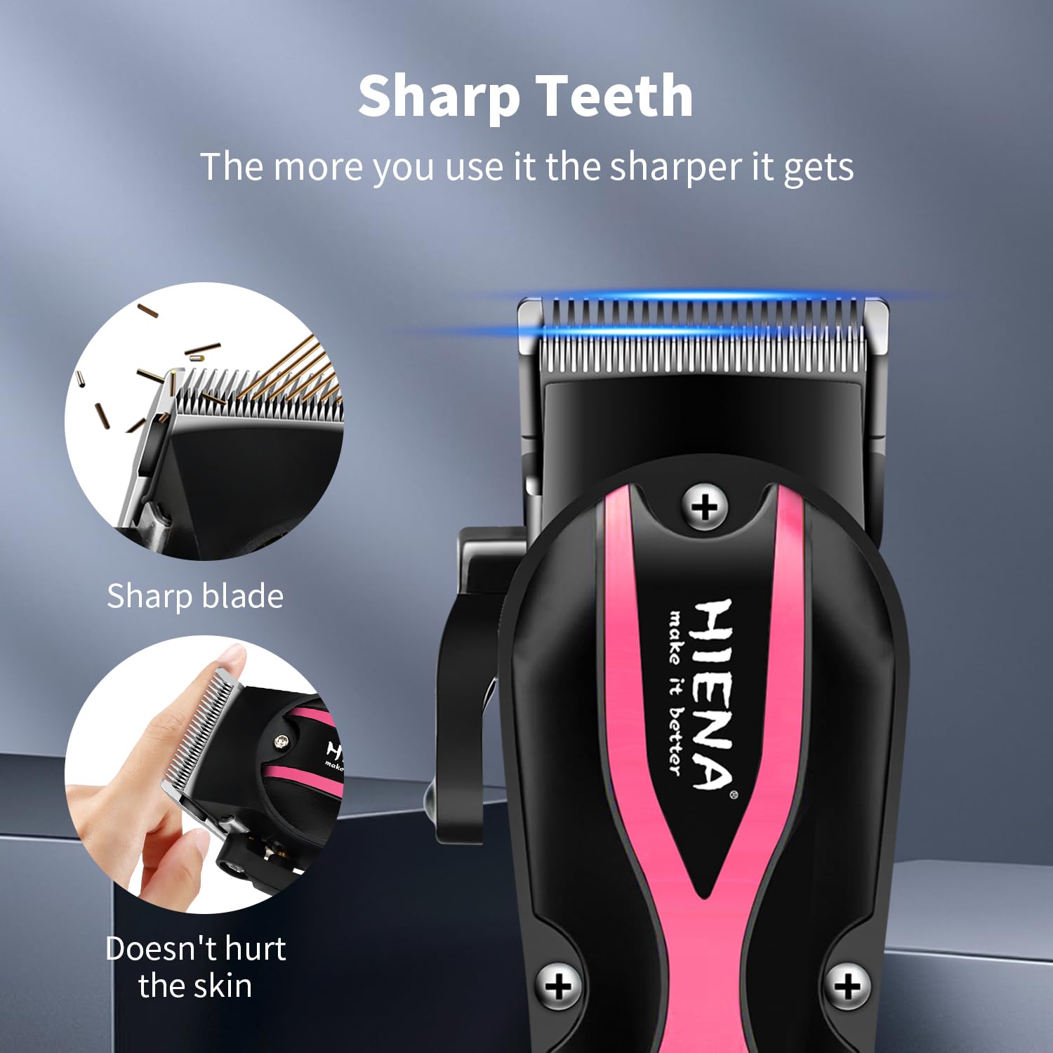 HIENA PRO Hair Clippers for Men, Professional Electric Hair Clipper and Trimmer, Rechargeable Haircut Clipper, Cordless Hair Cutting Tool with LED Display, Perfect Gifts for Men(Pink)