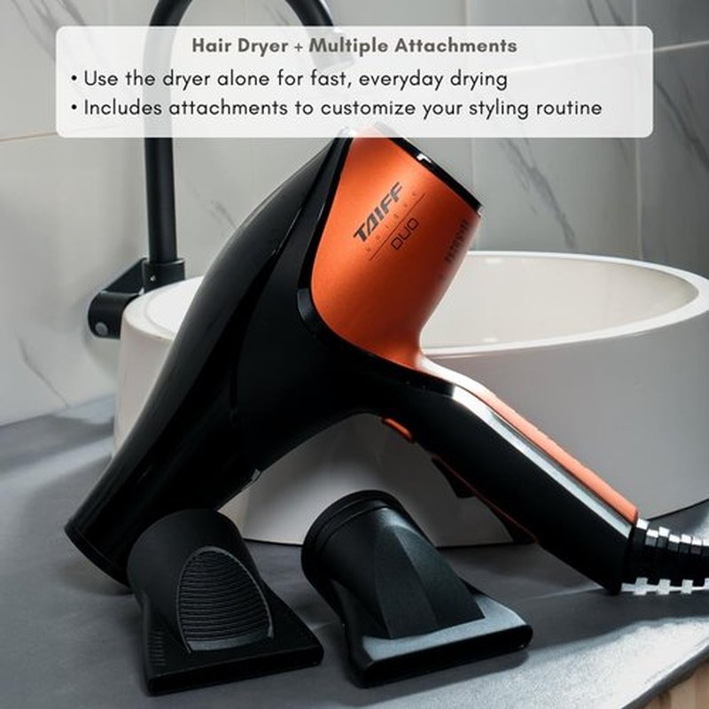 Taiff Unique Duo Professional Hair Dryer – 127V | 1875W Power | AC Motor | Tourmaline + Ionic & Ceramic Technology | Titanium Elements | 2 Concentrator Nozzles (Orange)