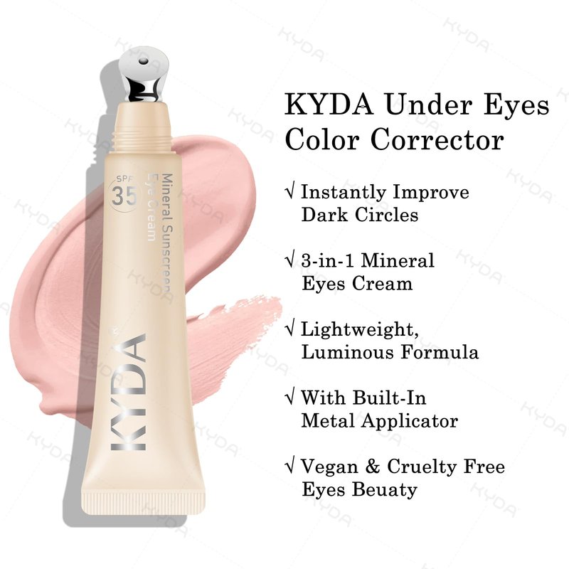 KYDA 6 Pcs Pink Mineral Under Eyes Concealer Kit, Included Eyes Concealer Cream+Loose Setting Powder, SPF 35, Eyes Color Corrector Set, Conceal Dark Circles with Brushes & Puffs
