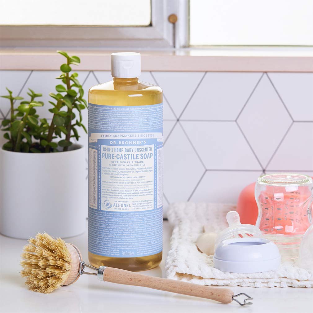 Dr. Bronner's - Pure-Castile Liquid Soap (Baby Unscented, 1 Gallon, 2-Pack) - Made with Organic Oils, 18-in-1 Uses: Face, Hair, Laundry and Dishes, for Sensitive Skin and Babies, No Added Fragrance