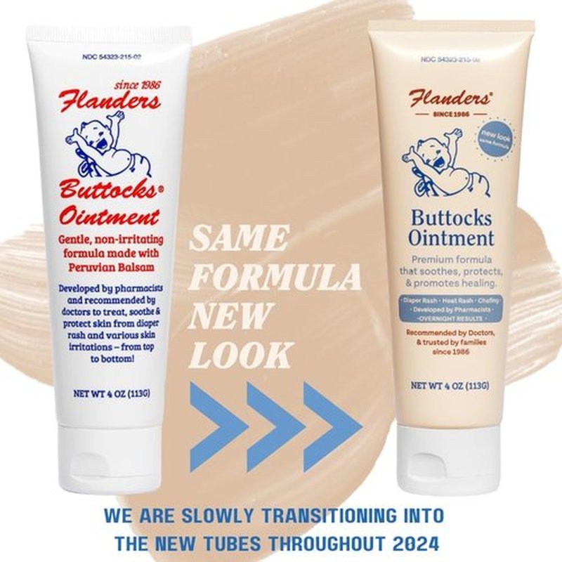 Flanders Buttocks Ointment - Zinc Oxide Diaper Rash Cream | 4oz Tube for Baby & Adult Skin Relief