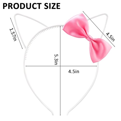 Chanaco 12Pcs Cat Ears Headbands Party Decorations Pink Bow Kitty Plastic Hair Accessories Cute White Gabby Headpieces Birthday Favors Halloween Costume Kawaii Gifts