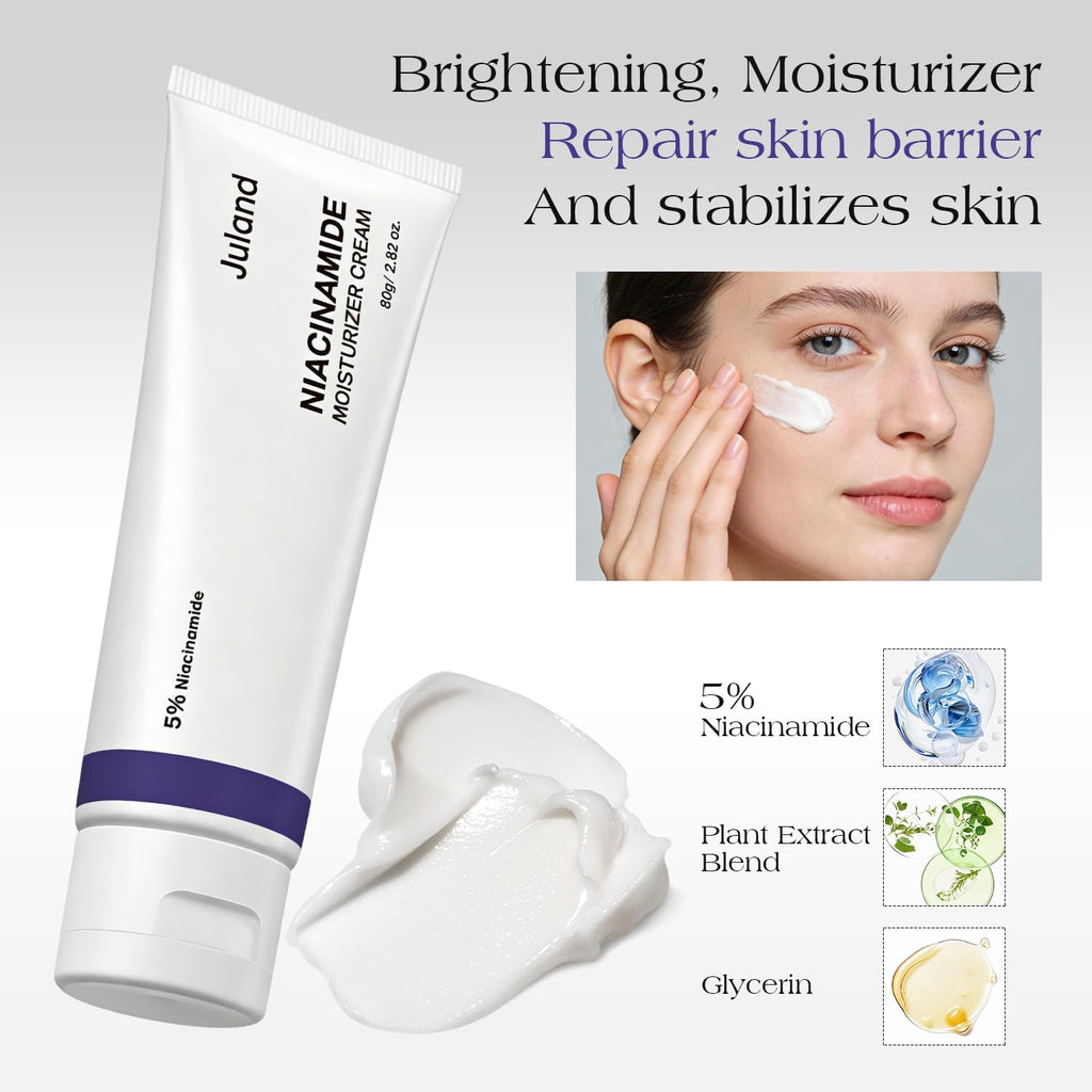 Juland 5% Niacinamide Face Moisturizer with Plant Extracts – Soothing, Brightening & Hydrating Cream to Repair Skin Barrier, Stabilize Skin, Suitable for All Skin Types 2 Pack