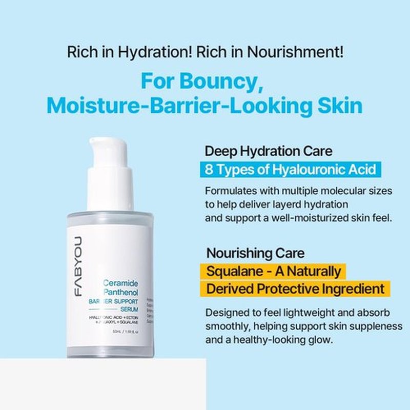 Ceramide Panthenol Barrier Support Serum 1.69 fl oz - Deep Hydration & Soothing for Dry & Sensitive Skin, Barrier Repair with 8 Types of Hyaluronic Acid, Korean Skincare