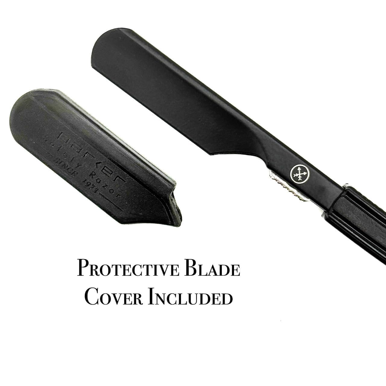 Parker Director Black Non-Folding Straight Barber Razor – Japanese-Style Razor with Stainless Steel Arm, Blade Protector Cap & Ergonomic Non-Slip Handle – Ideal for Professionals - 5 Blades Included