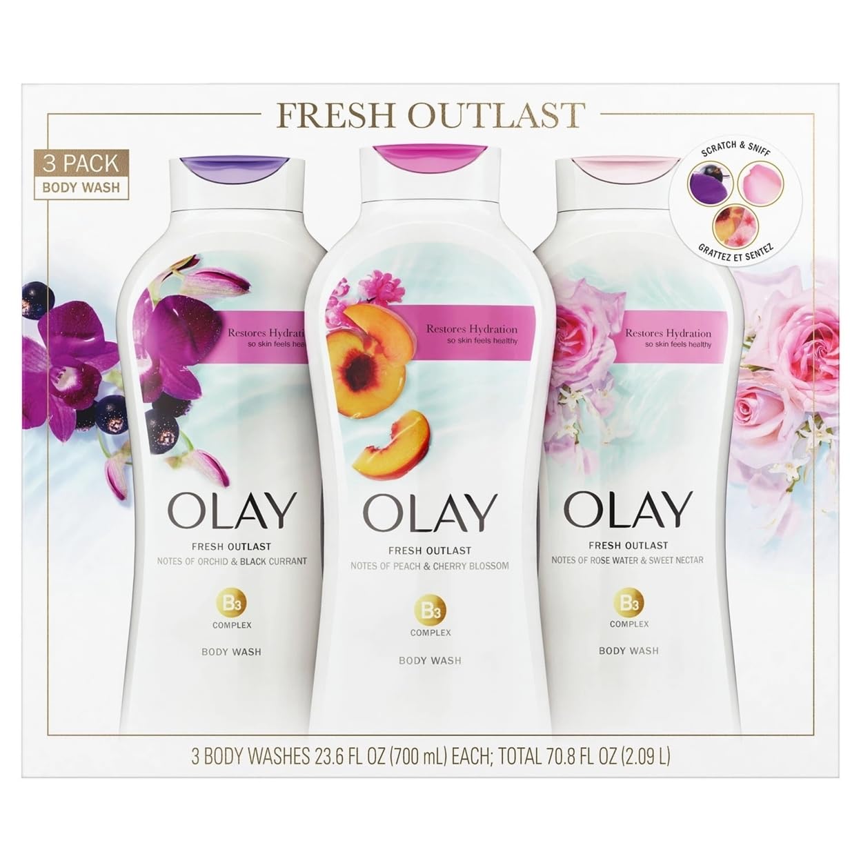 Olay Fresh Outlast Body Wash, 23.6 Fluid Ounce (Pack of 3)