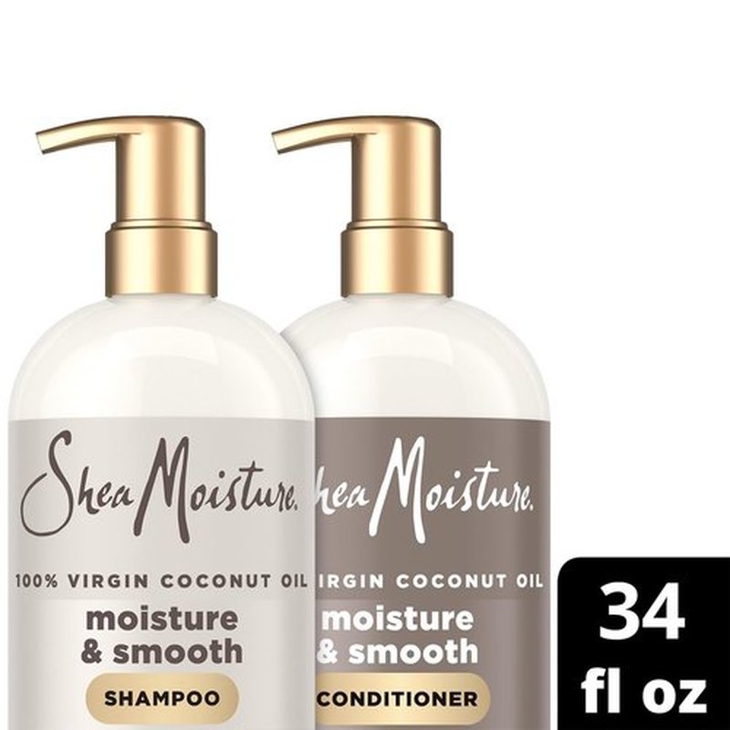 SheaMoisture Shampoo & Conditioner, Moisture & Smooth for Wavy, Curly Hair Strengthening & Frizz Control, 34 Oz Ea