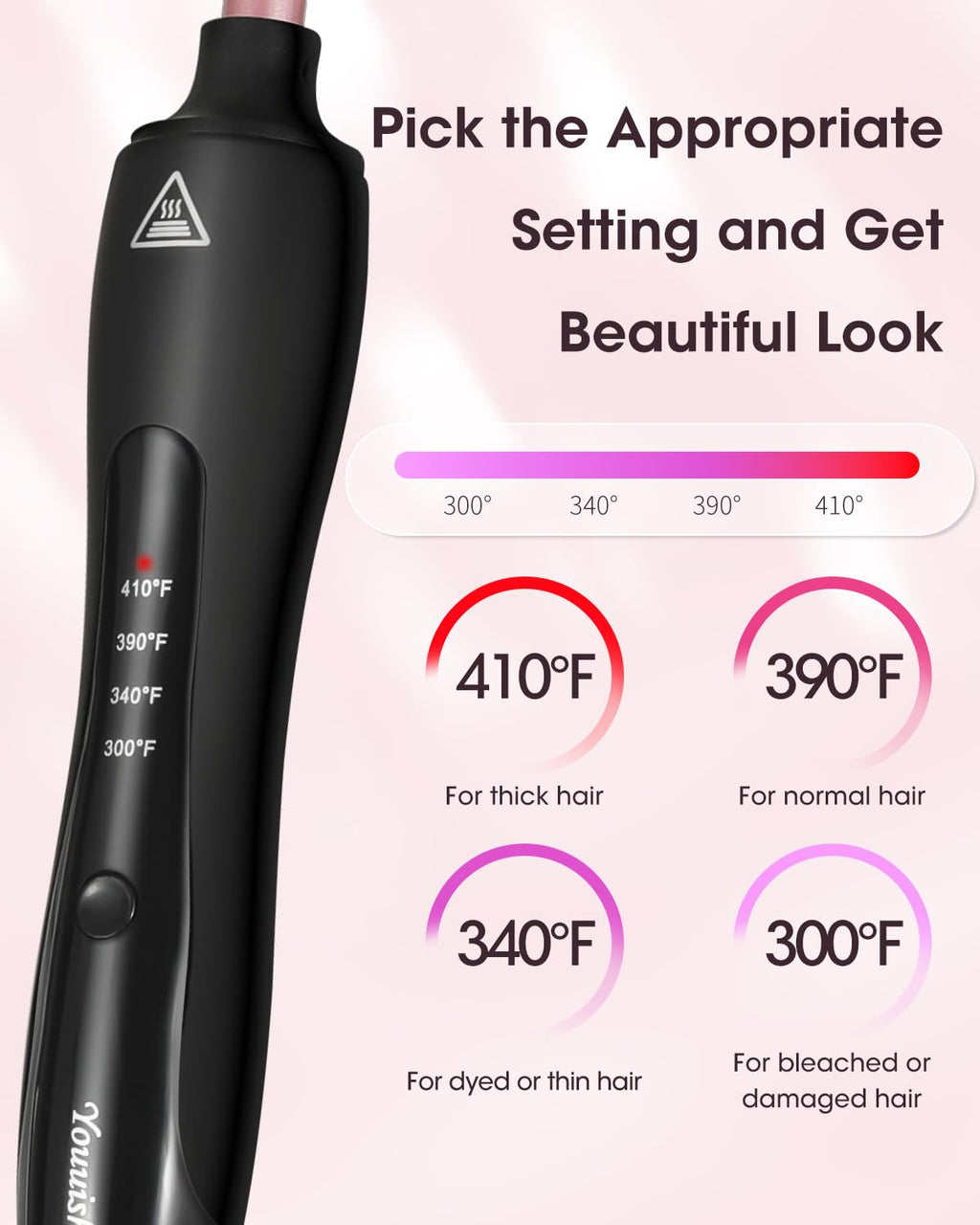 Youuish 3/8 Inch Small Curling Iron, 9mm Tiny Curling Wand for Long & Short Hair, Ceramic Small Barrel Curling Iron with Adjustable Temperature, Include Heat Resistant Glove and Claw Clip (Rose Pink)