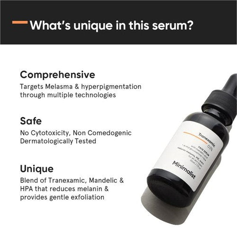 Tranexamic Acid 3% Face Serum by Minimalist - Brightens Melasma & Dark Spots | Unisex | 1 Fl Oz / 30 ml