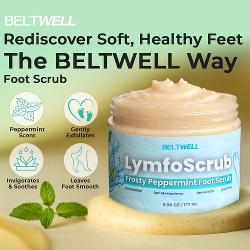Beltwell® LymfoScrub™ Frosty Peppermint Body Scrub & Foot Cream - Gentle Exfoliator for Sensitive, Cracked Feet