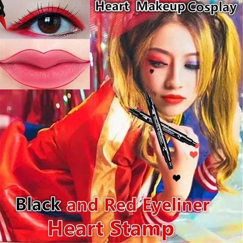 Go Ho Waterproof Liquid Eyeliner Stamps | 2 PCS Double-Sided Black & Red Smudge-Proof Heart Stamp for Halloween Makeup