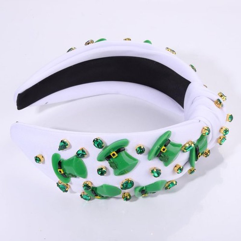boderier St.Patrick's Day Headband for Women Green Irish Top Hat Crystal Embellished Knotted Headband Green Day Party Costume Headwear Accessories Gifts (Top Hat)