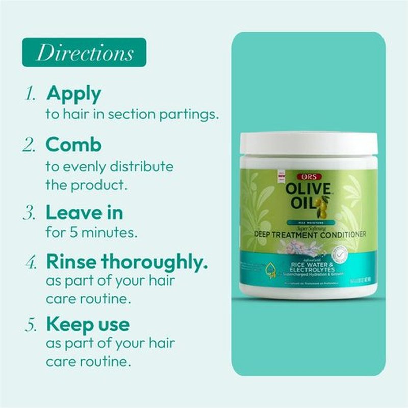 ORS Olive Oil Max Moisture Deep Treatment Conditioner with Rice Water & Electrolytes 20.0 Ounces (Pack of 2)