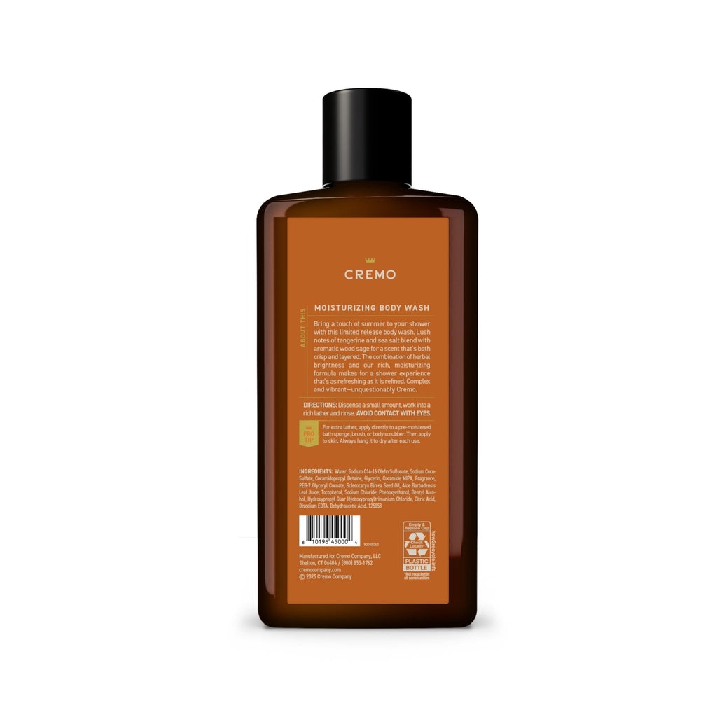 Cremo Rich-Lathering Tangerine Sage Body Wash Men, Notes of Fresh Tangerine, Sea Salt, and Wood Sage, 16 Fl Oz