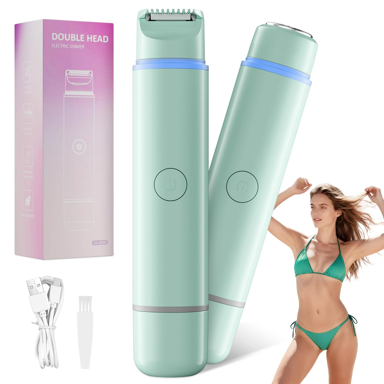 Bikini Trimmer for Women - New 2 in1 Dual Head Bikini Shaveronal Electric Razors for Women,Rechargeable Electric for Lady Bikini Underarm,Body,Leg,Hair Remove Portable Travel