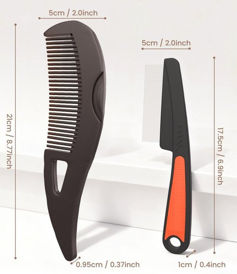 Dandruff Comb Fine Tooth Scalp Detox Comb Lice for Women, Men & Kids Stainless Steel Scalp Detoxing, Sweep & Massage Hair Brush Tool for Hair Care (Brown+Red)