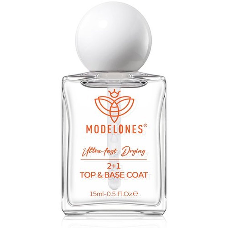 modelones 3 IN One Nail Polish Base Top Coat Nail Strengthener and Growth, 15 ml Quick Dry Clear Nail Lacquer Long Last Shine Chip Fade Resistant Nails Protect Care, Gift for Women Girls 0.5 Fl Oz