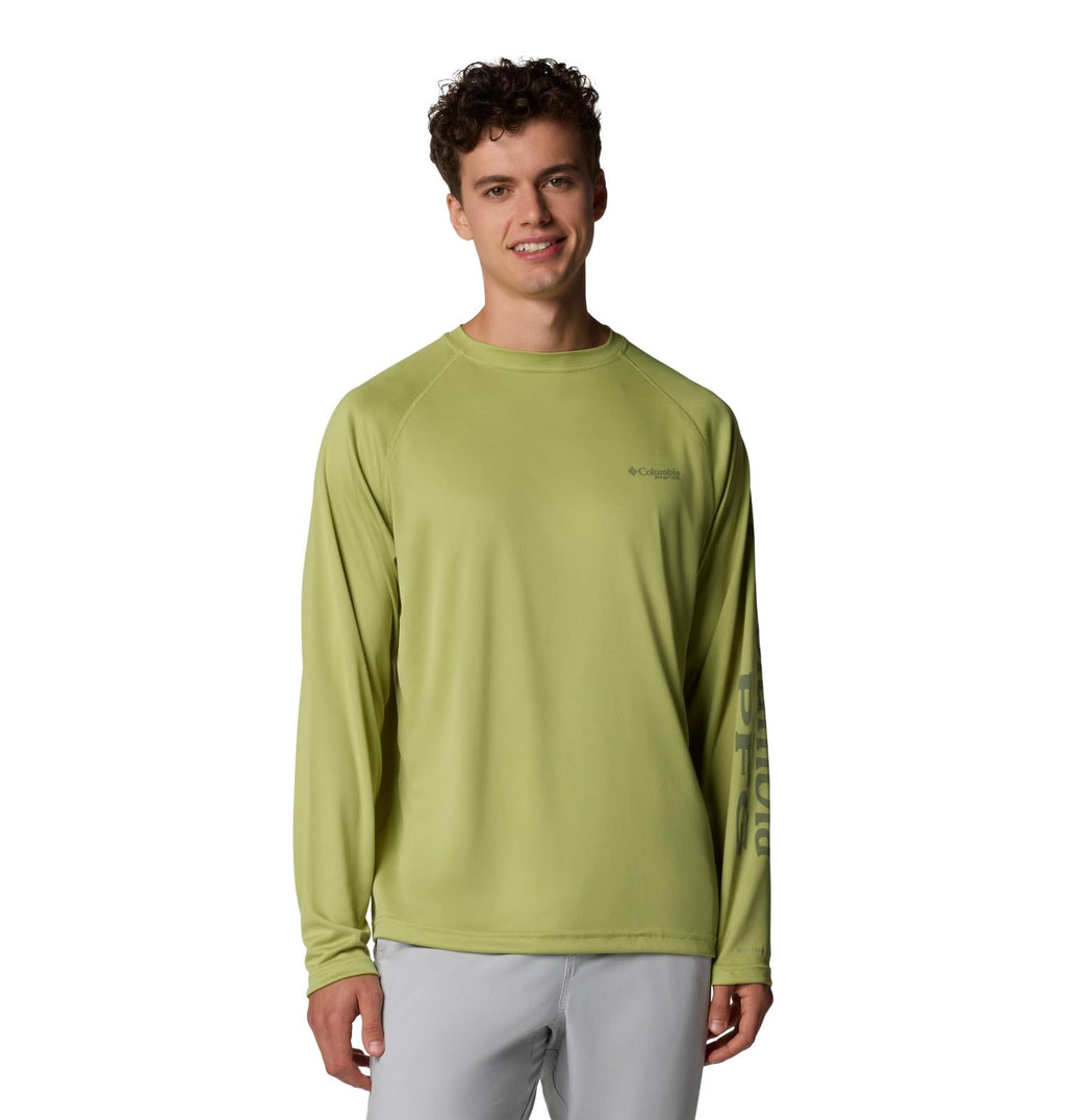 Columbia Men's PFG Terminal Tackle Long Sleeve Fishing Shirt, Pear/Cypress Logo, 2X Tall